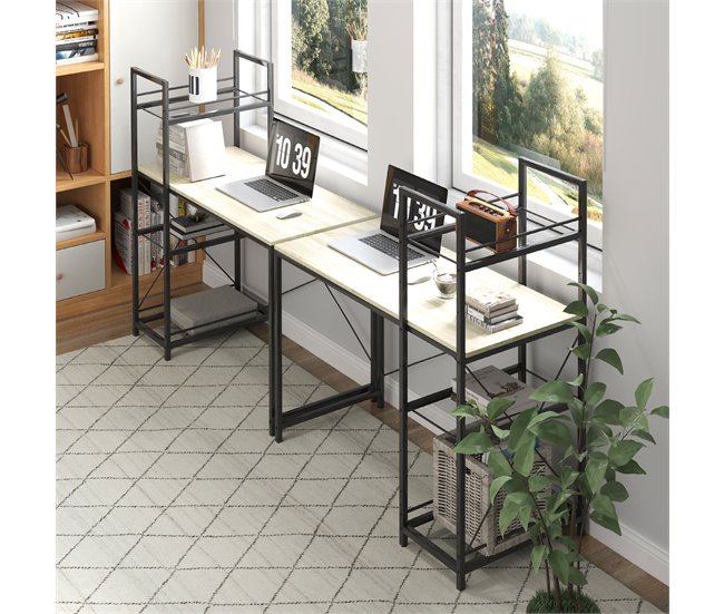 Escritorio con Estantería Melamina de Madera, Acero HOMCOM Marron