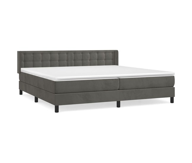 Conforama Cama box spring con colchón terciopelo gris oscuro 200x200 cm Botones