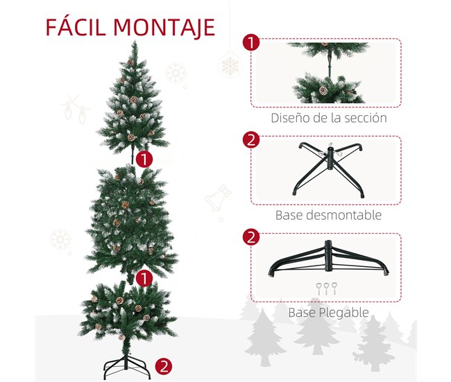 Árbol de Navidad Plástico, Acero HOMCOM, hogar - decoración Verde