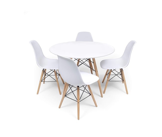 Pack Mesa Redonda Nordica + Sillas Nordicas 100x100 Blanco