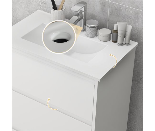 Armario de Baño Melamina de Madera, Cerámica Sintética kleankin 61 Blanco