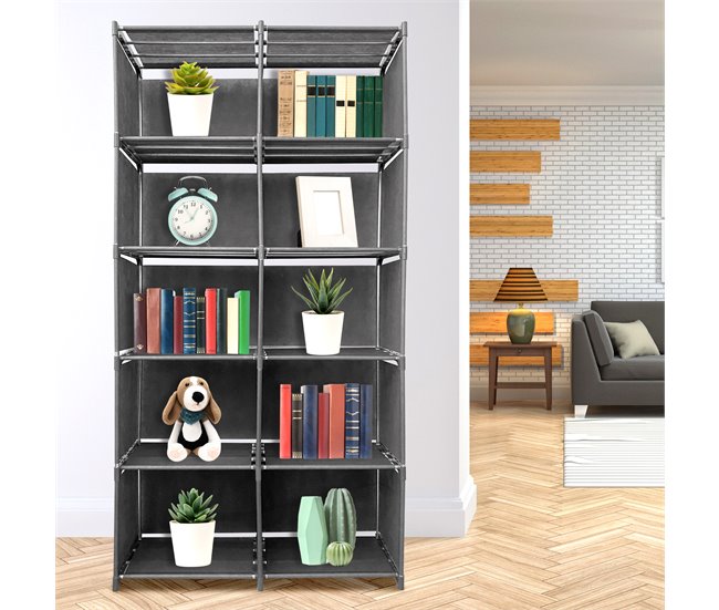 Estanteria Ordenacion 6 Pisos 12 Huecos PVC & Tela Nyana Home 80 Negro