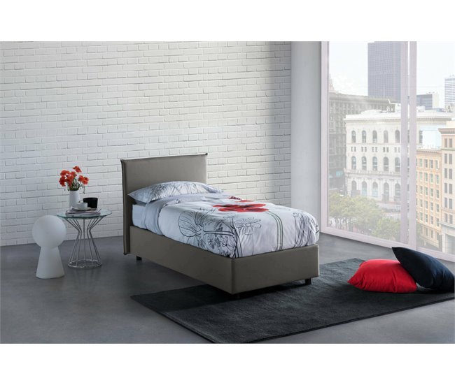 Cama individual en tela Gris