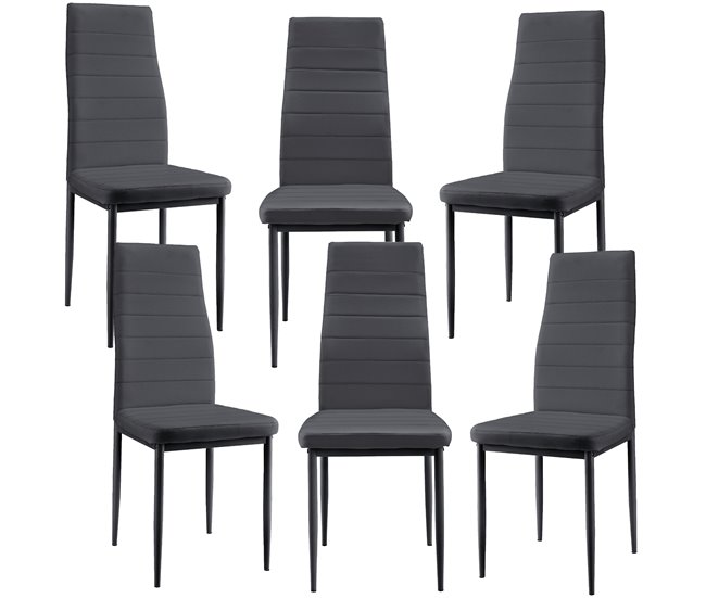 Mesa de comedor con 6 sillas Bjerkvik MDF hierro polipiel 140x60 Negro/ Gris