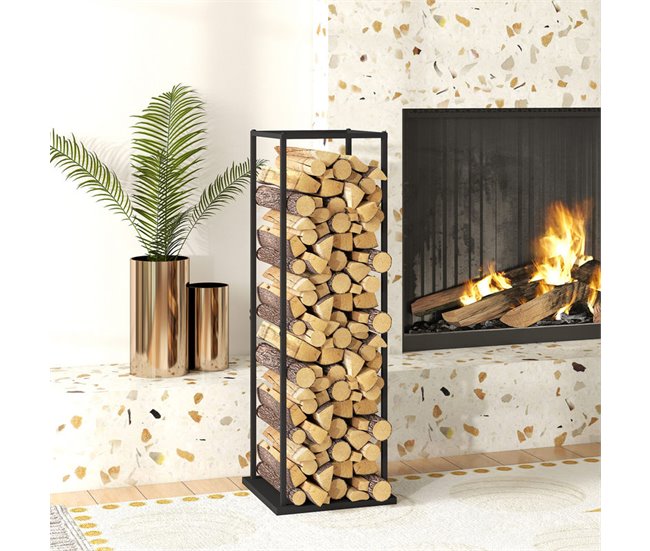 Estante para Leña Metal Outsunny, hogar - climatización Negro