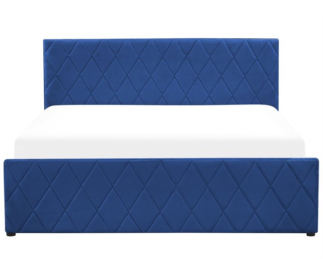 Beliani Cama con almacenaje Terciopelo ROCHEFORT 170x214 Azul Marino