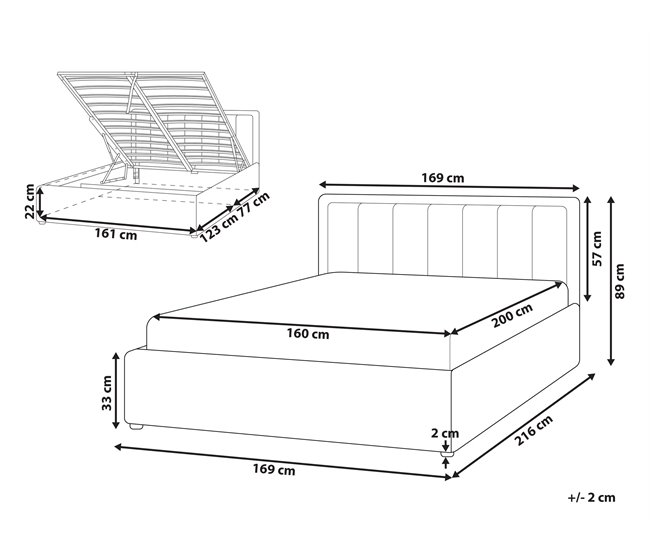 Beliani Cama con almacenaje Bouclé MONTLAUR 169x216 Blanco