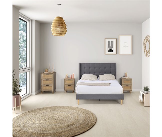 Estructura de Cama tapizada Esther 135x190 Gris Oscuro