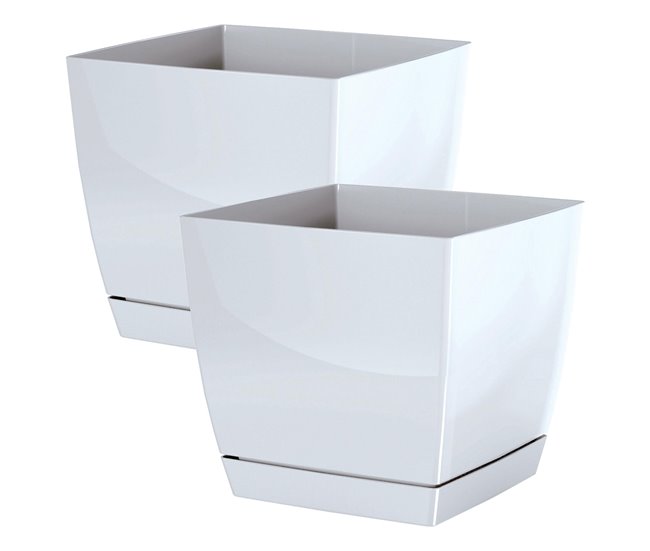 2x Maceta Begonya fresh round con plato incluido Blanco