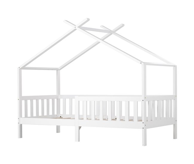 Cama cabaña infantil de madera maciza Blanco
