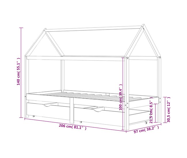 Estructura De Cama Infantil 206x97 Blanco