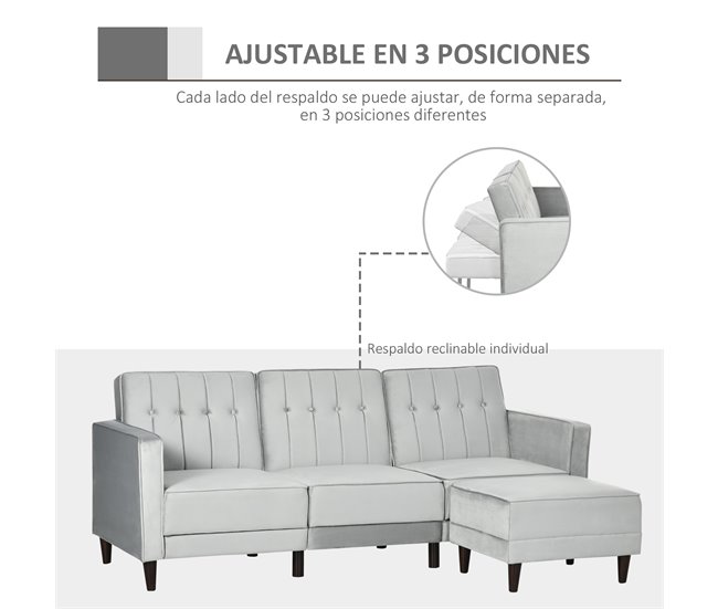 Sofá Cama Poliéster, Espuma, Madera HOMCOM Gris