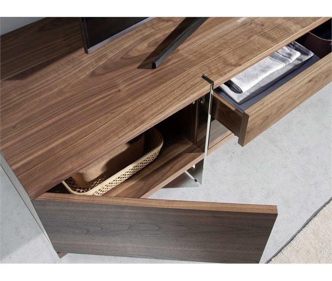 ANGEL CERDA Mueble TV nogal y acero cromado Nogal