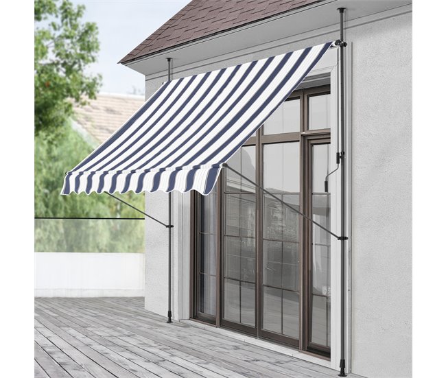 Toldo articulado barras telescópicas 300x120 Blanco/ Azul