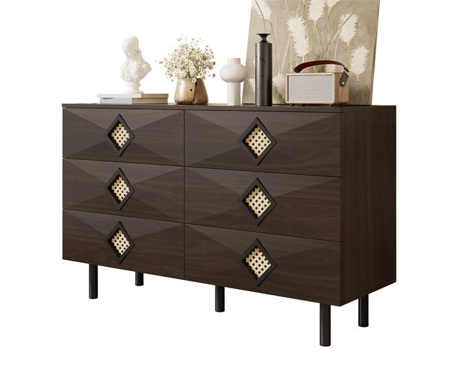 Cómoda doble con 6 cajónes Nogal