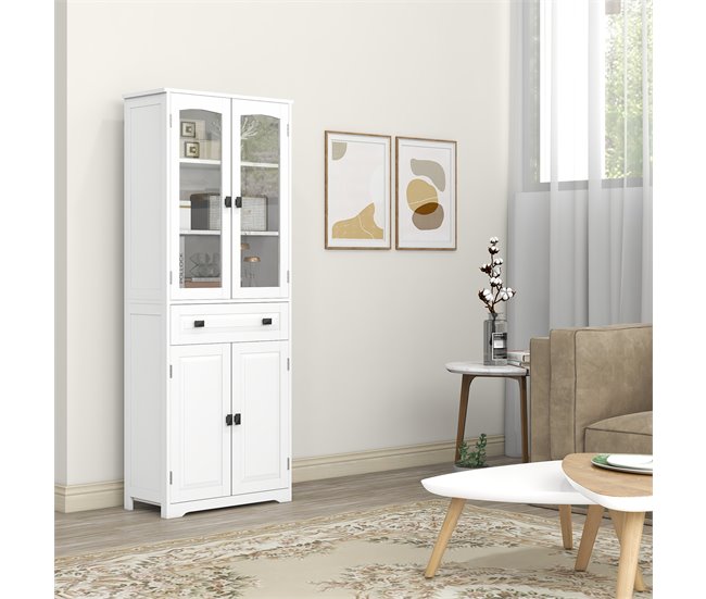 Alacena de Cocina MDF, Melamina de Madera, Vidrio HOMCOM Blanco
