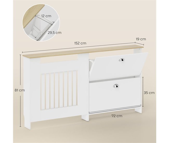 Cubre Radiadores Melamina de Madera, MDF HOMCOM Blanco