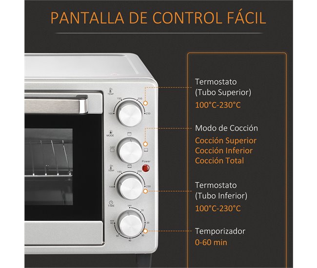 Mini Horno Eléctrico Metal, Acero Inoxidable HOMCOM Plateado