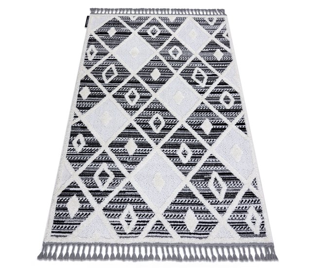Alfombra MAROC P662 Diamantes Franjas Bereber marroquí Shaggy 160x220 Negro