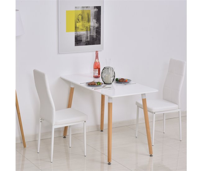 Mesa de Comedor Metal, Tablero de MDF de Grado E1, Madera de Haya 120x60 Blanco