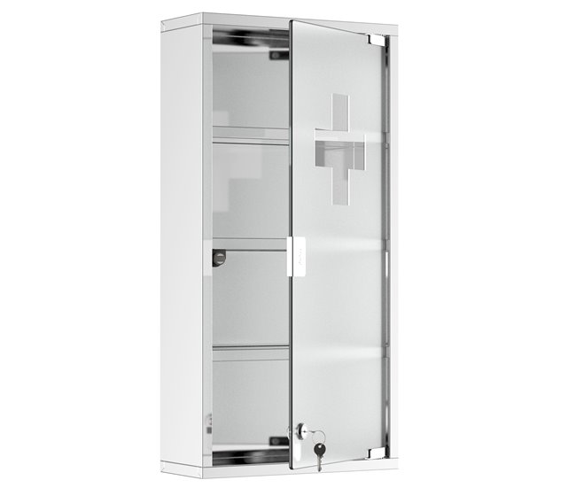 Armario de Botiquín Acero Inoxidable 430, Vidrio Templado HOMCOM Gris
