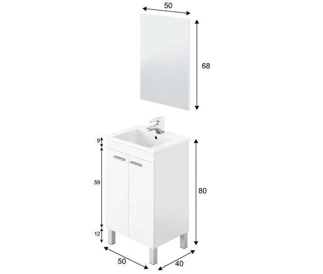 Mueble baño Levis 2 puertas espejo, sin lavabo, Blanco brillo Blanco