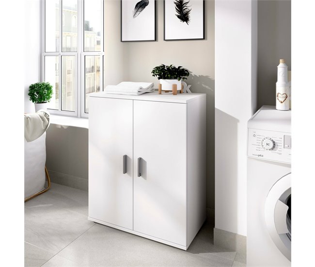 Armario multiusos 2 puertas efecto madera Blanco