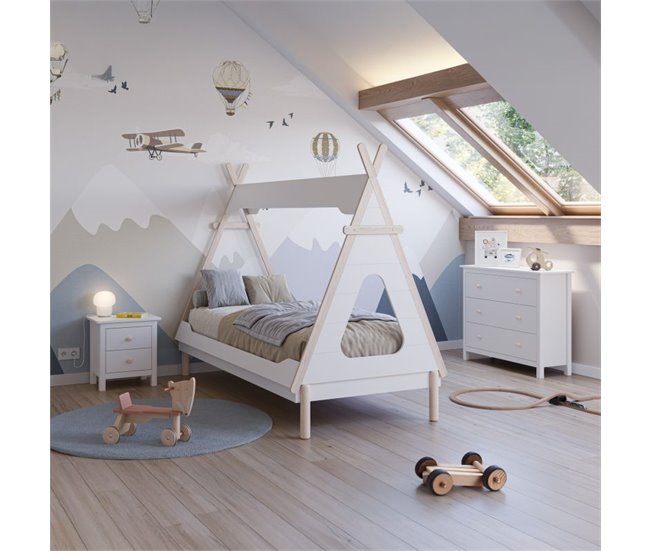 Cama Tipi Nest 210x104 Blanco/ Madera