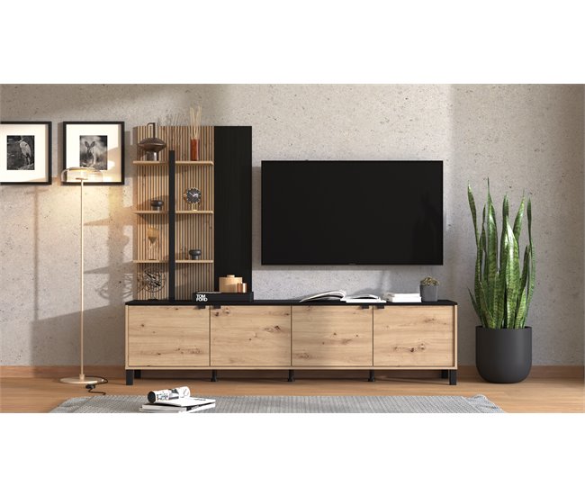 Compacto tv 208 cm negro y roble BELGRADO Negro/ Madera