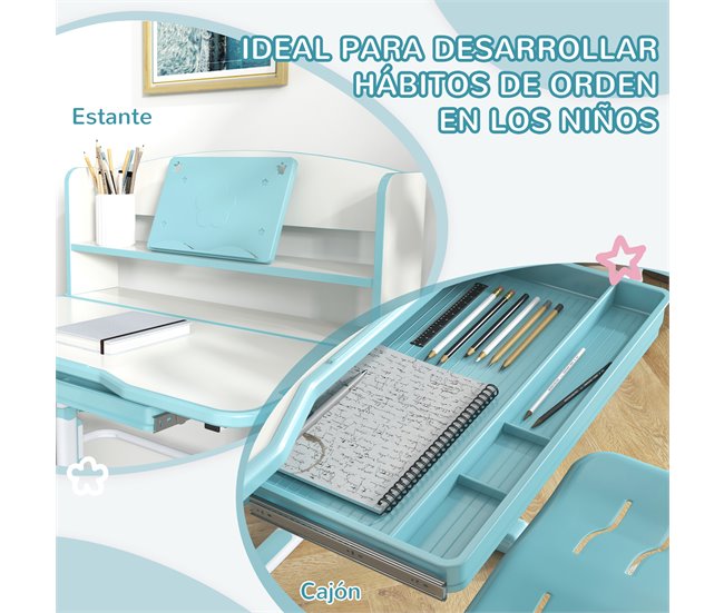 Pupitre Infantil PP, MDF, Acero ZONEKIZ 54x80 Azul