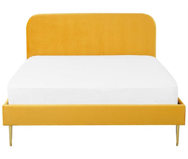 Beliani Cama Terciopelo FLAYAT 193x215 Amarillo