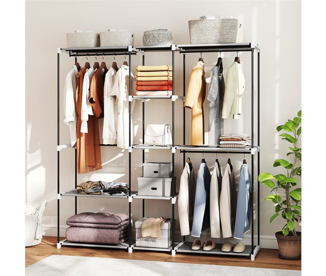 Armario Ropa Portátil Metal, Tela no Tejida HOMCOM Gris