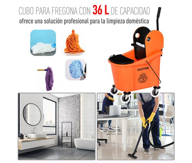 Cubo para Fregona Plástico PP, Metal HOMCOM Naranja