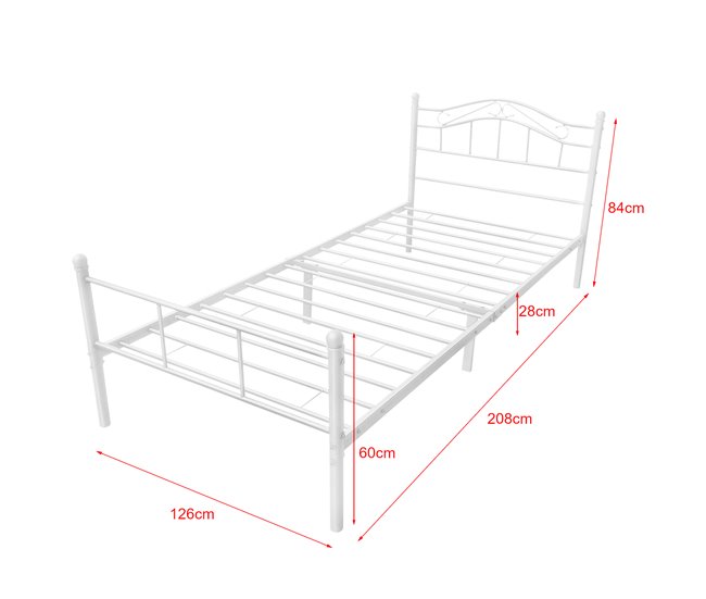 Cama individual (Florenz)  con cabecero curvado, colchón y somier 126x208 Blanco
