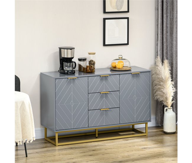 Aparador de Salón MDF, Metal HOMCOM, hogar - muebles de comedor Gris