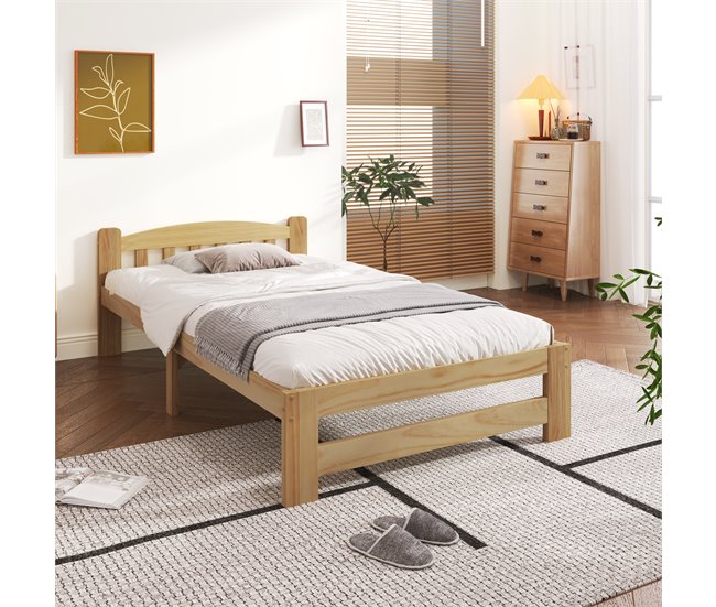 Cama individual de madera maciza Natural