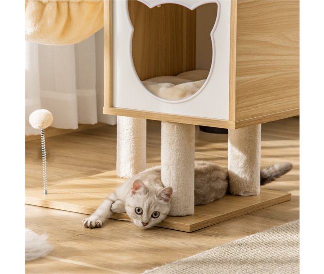 Árbol para Gatos Aglomerado de Madera, Felpa, Sisal PawHut Beige