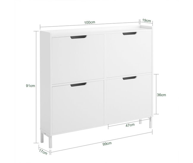 Zapatero Estrecho 4 solapas FSR100-W SoBuy Blanco