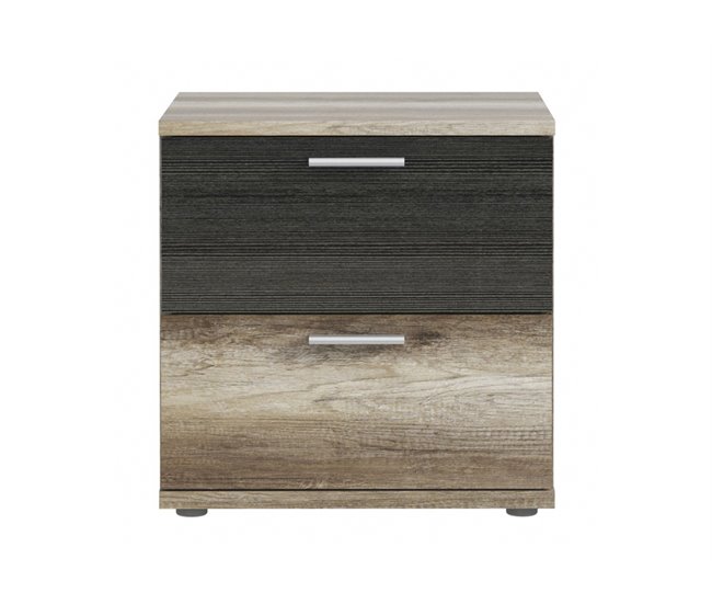 Mesita de noche 2 cajones SKIVE Roble