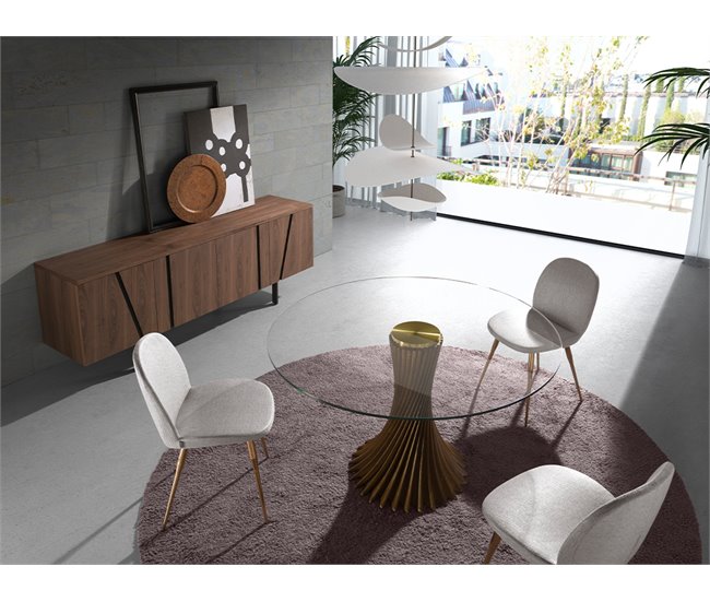 ANGEL CERDA Mesa comedor redonda cristal templado y nogal 130x130 Marron