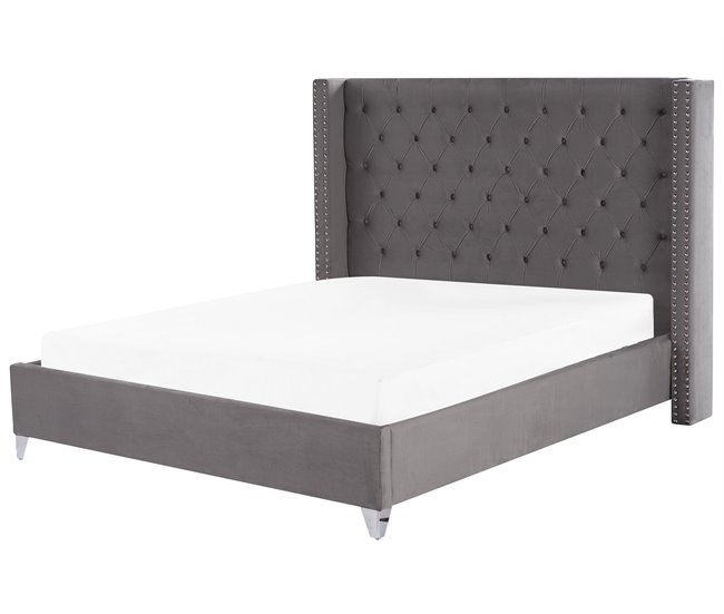 Beliani Cama con somier Terciopelo LUBBON 209x215 Gris