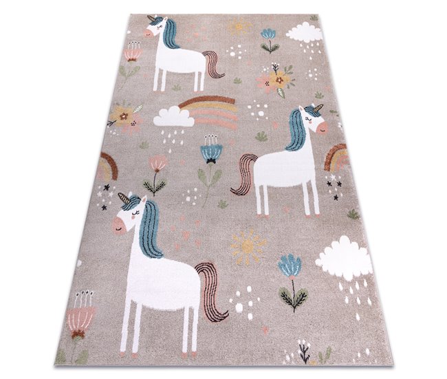Alfombra FUN Sweety para niños unicornio arcoiris 140x190 Beige
