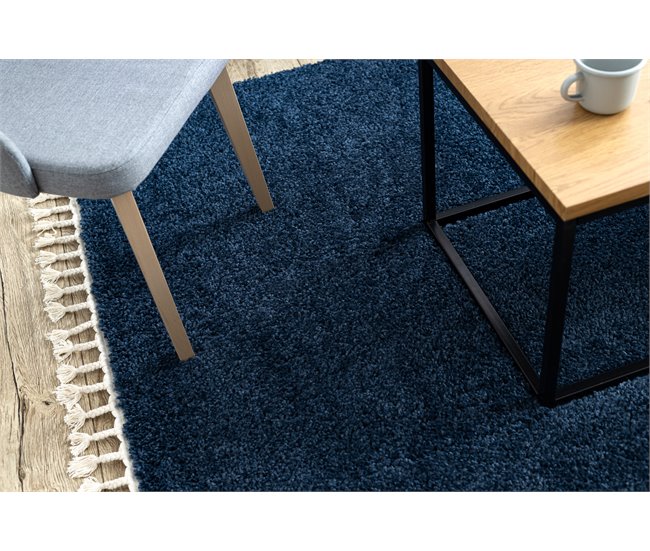 Alfombra BERBER cuadrado 9000 Franjas Bereber Marroquí Shaggy 160x160 Azul