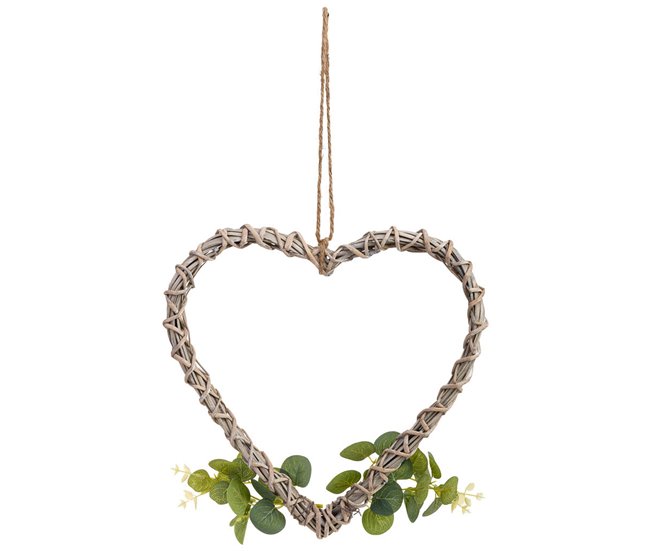 Corazón decoración de mimbre con flores Marron