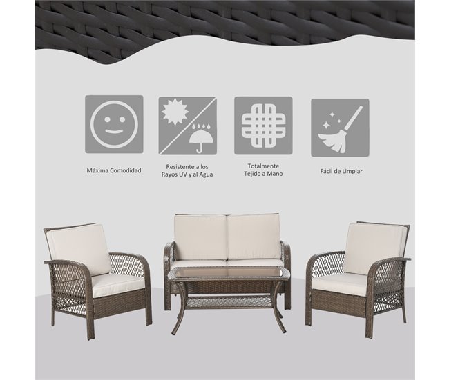 Muebles de Jardín de Ratán Metal, Ratán PE, Poliéster Outsunny Marron