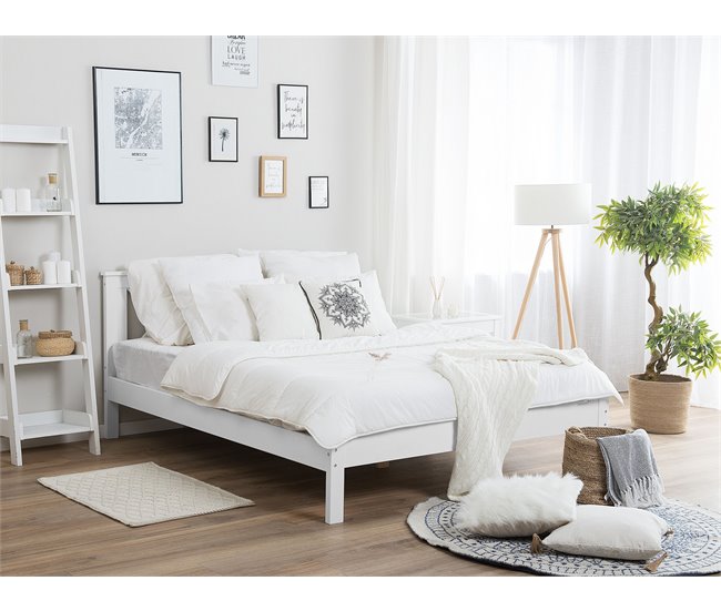Beliani Cama con somier Madera de pino TANNAY 149x208 Blanco