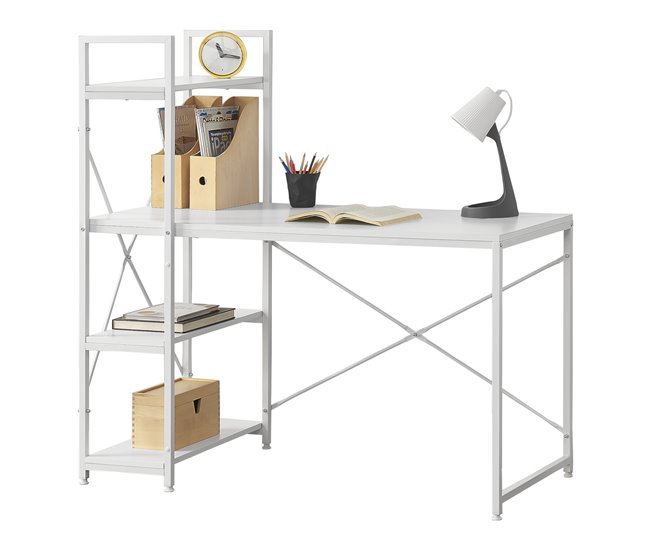 Mesa Escritorio Stavanger con 4 estantes Metal/Aglomerado 120x64 Blanco