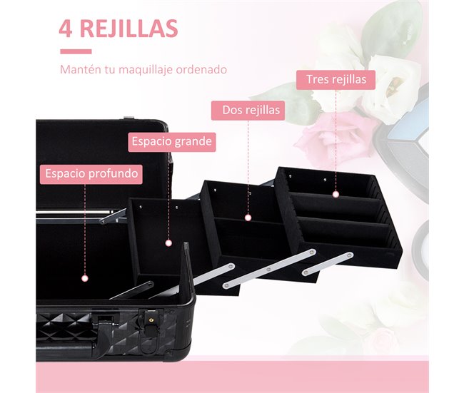 Estuche de Maquillaje Plástico, MDF, metal y aluminio HOMCOM Negro