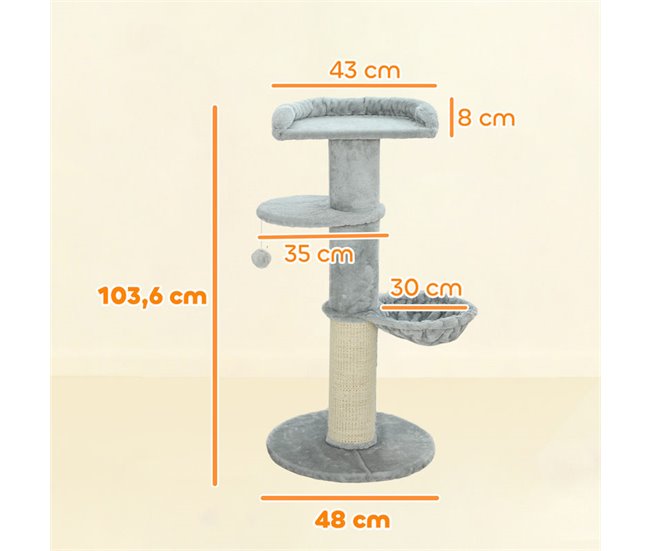 Árbol para Gatos Aglomerado de Madera, Felpa PawHut Gris