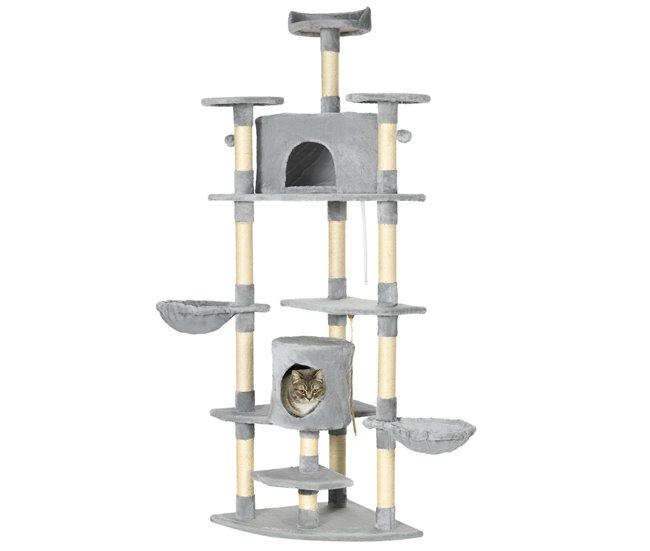 Árbol Rascador para Gatos Aglomerado de Madera, Sisal y Felpa Gris